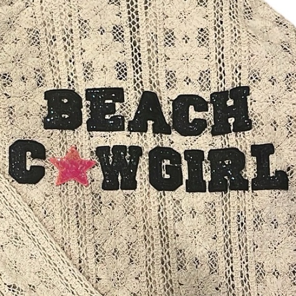 Judith March Crochet Button Beach Cowgirl Shirt Cardigan Natural Beige Cotton ML - Picture 7 of 13